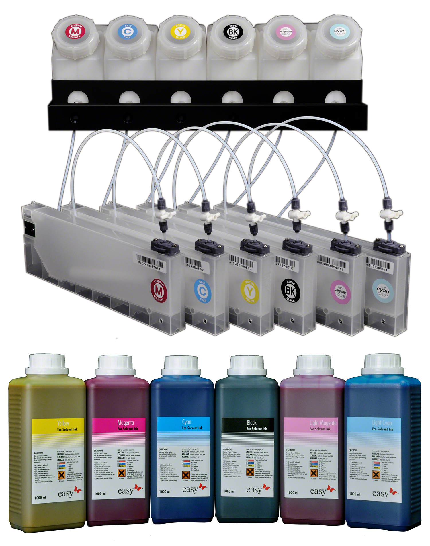 Paketangebot easyTank für Roland mit 1 x 6 Farben, inkl. 1 Liter Tinte pro Farbe