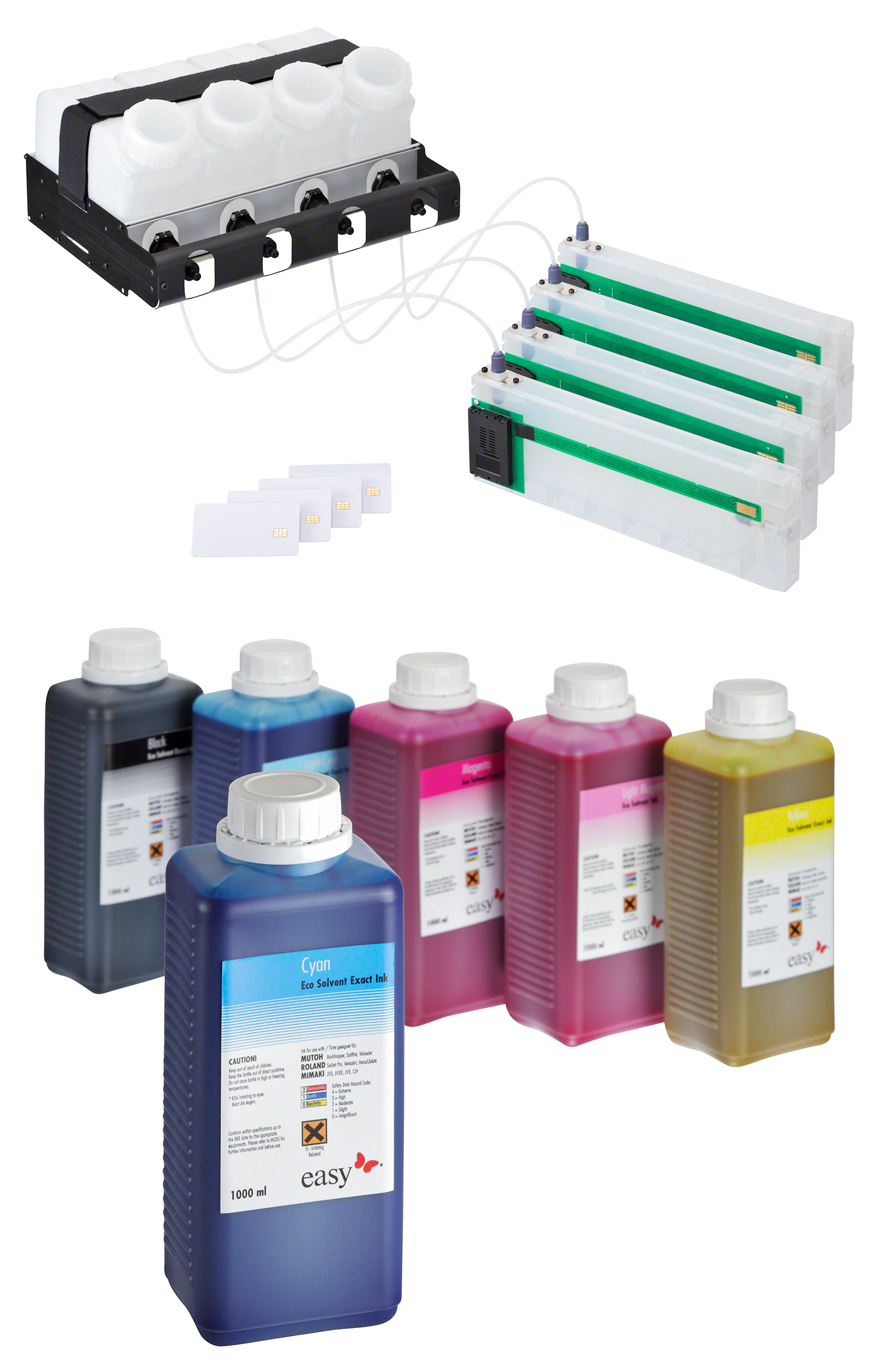 Paketangebot easyTank Tintennachfüllsystem für 1 x 4 Farben, inkl. 1 Liter Tinte pro Farbe